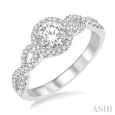 1/2 ctw Diamond Engagement Ring with 1/5 ct Round Cut Center Stone in 14K White Gold